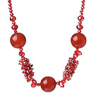 Assorted Red Series Red Crystal and Faceted Carnelian Necklace with Lobster Clasp