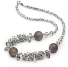 Wholesale Assorted Gray Series Gray Crystal and Gray Agate Necklace with Lobster Clasp