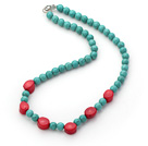 Single Strand Round 8mm Turquoise Beads and Red Coral Necklace