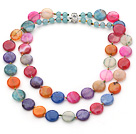 Two Strands Assorted Flat Round Multi Color Burst Pattern Agate Necklace