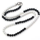 Wholesale Long Style 8mm Round White Porcelain Stone and Black Agate Beaded Necklace