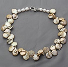 Single Strand Yellow Brown Color Irregular Shape Pearl Necklace