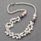 Two Layer White Rebirth Pearl and Round Pearl Necklace