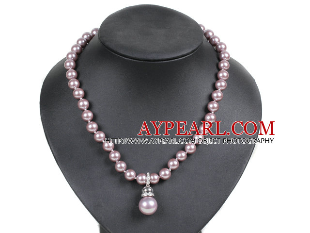 Graceful Pink Purple Seashell Beads Pendant Necklace With Heart Toggle Clasp