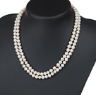 Double Rows 6-7mm Natural White Round Freshwater Pearl Beaded Knotted Necklace