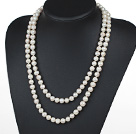Long Style 9-10mm White Freshwater Pearl Beaded Knotted Necklace