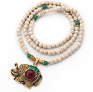New Design Round Howlite and Aventurine Beaded Necklace with Beautiful Elephant Pendant