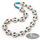 Wholesale 5 Pieces White Howlite Skull and Blue Turquoise Necklaces with Lobster Clasp