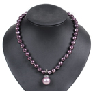 Graceful Deep Purple Seashell Beads Pendant Necklace With Heart Toggle Clasp