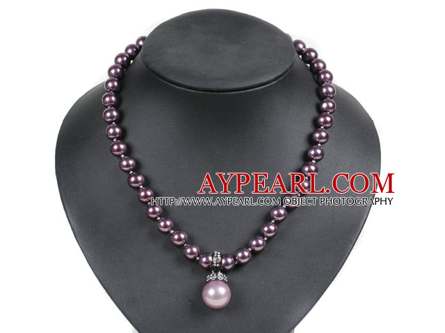 Graceful Deep Purple Seashell Beads Pendant Necklace With Heart Toggle Clasp