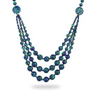 Assorted Three Layer Blue Green Color Painted Stone Necklace