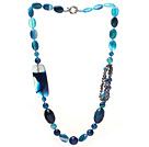 Dark Blue Series Assorted Multi Shape Blue Agate and Black Pearl Necklace