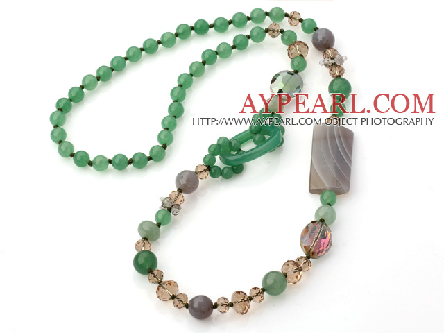 Green Series Assorted Multi Shape Aventurine and Crystal Necklace