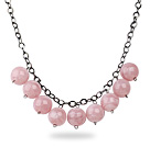 Simple Design 18mm Round Pink Acrylic Beads Necklace with Black Metal Chain