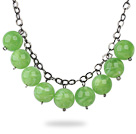 Simple Design 18mm Round Apple Green Acrylic Beads Necklace with Black Metal Chain
