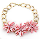 2013 Summer New Design Pink Shell Flower Necklace with Golden Color Metal Chain