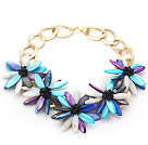 Wholesale 2013 Summer New Design Multi Color Shell Flower and Black Crystal Necklace with Golden Color Metal Chain