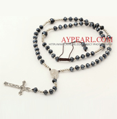 Wholesale Long Style Hematite Color Manmade Crystal Y Shape Extedable Necklace with Cross Pendant