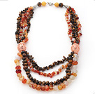 Brown and Orange Series Multi Strands Tiger Eye and Agate Necklace