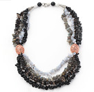 Wholesale Black Series Multi Strands Flash Stone and Smoky Quartz Chips Necklace