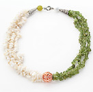 Wholesale White and Olive Green Series Multi Strands White Shell and Olive Chips Necklace