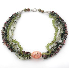 Green Series Multi Strands Tourmaline and Olive and Prehnite Chips Necklace