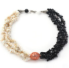 Wholesale White and Black Series White Shell and Black Agate Chips Necklace
