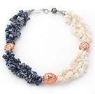 Discount White and Blue Series Multi Strands White Shell and Sodalite Chips Necklace