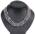 Fashion Style 3 Strand Natural Gray Freshwater Pearl Necklace