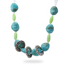 Lake Blue and Green Acrylic Necklace with White Ribbon