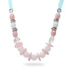 Pink and White Acrylic Necklace with Light Blue Ribbon