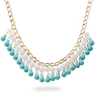 Fashion Style Drop Turquoise and White Acrylic Tassel Necklece with Golden Color Metal Chain