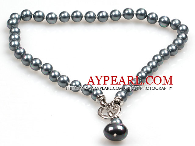 Classic Design 10Mm Grey Black Round Seashell Pendant Necklace(Pendant Can Be Removed)
