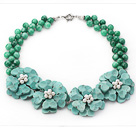 Wholesale 2013 Summer New Design Green Malaysia Jade and Green Turquoise Flower Party Necklace