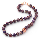 Discount 12mm Round Purple Color Imperial Jasper Beaded Knotted Necklace with Golden Rose Color Metal Ball