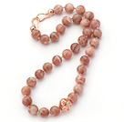 Wholesale 12mm Round Faceted Sunstone Beaded Knotted Necklace with Golden Rose Color Metal Ball