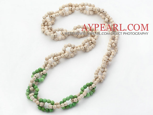 New Design 6mm Round White and Green Howlite Link Beaded Necklace
