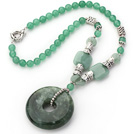 Green Series Round Aventurine Necklace with Serpentine Jade Donut Pendant