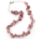 Pink Series Irregular Shape Top Drilled Strawberry Quartz and Clear Crystal Necklace
