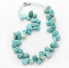 Wholesale Blue Green Series Irregular Shape Top Drilled Amazon Stone and Clear Crystal Necklace