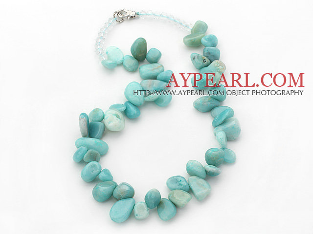 Blue Green Series Irregular Shape Top Drilled Amazon Stone and Clear Crystal Necklace