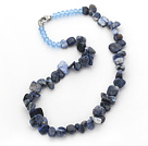 Dark Blue Series Irregular Shape Top Drilled Sodalite Stone and Blue Crystal Necklace