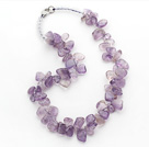 Light Purple Series Irregular Shape Top Drilled Transparent Amethyst and Clear Crystal Necklace