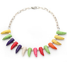 Wholesale Assorted White Freshwater Pearl and Multi Color Teeth Shape Turquoise Necklace with Silver Color Metal Chain