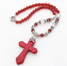 Wholesale New Design Round Red Carnelian Necklace with Red Turquoise Cross Shape Pendant
