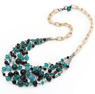 Wholesale Green and Black Series Green Crystal and Black Agate and Black Seashell Necklace with Metal Chain