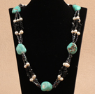 Wholesale Unique Design Irregular Shape Turquoise Natural White Pearl Black Agate Necklace
