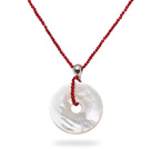 Wholesale New Design 2mm Round Red Coral Necklace with Donut Shape White Shell Pendant
