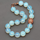 Wholesale 20mm Faceted Opal Crystal Beaded Knotted Necklace with Golden Rose Color Metal Ball