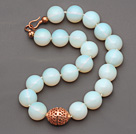 Wholesale 20mm Moonstone Beaded Knotted Necklace with Golden Rose Color Metal Ball